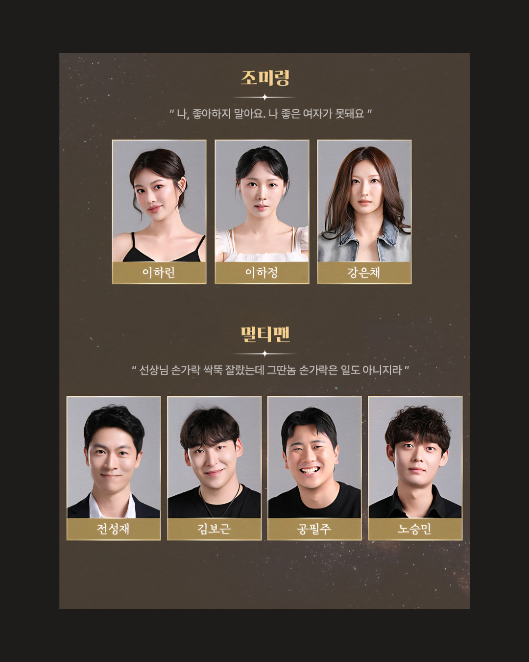 조미령 역 이하린·이하정·강은채, 멀티맨 역 전성재·김보근·공필주·노승민. 〈이미지 연극 '서울의 별' 제작사 제공〉